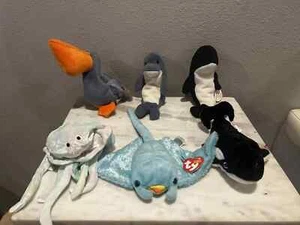 Lot Of 6 Ocean Sea Life Beanie Babies Ty As Is Not All Have Tags Whale Pelican - Picture 1 of 7