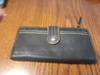 FOSSIL Continental Bifold Wallet Black Leather Snap Closure Zipper Size 7.5x3.5