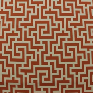 RICHLOOM KEYS TANGERINE ORANGE OFF WHITE MAZE OUTDOOR INDOOR FABRIC BY YARD 54"W - Picture 1 of 6
