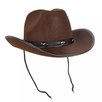 Chapéu de cowboy marrom fantasia - Chapéu de cowboy faroeste cravejado - Acessório de fantasia unissex - Imagem 1 de 4