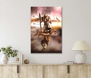 Knight In Armor Kneeling Down with Sword 40x60cm Canvas or Metal Print Wall Art - Picture 1 of 4