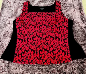 Lane Bryant rot & schwarz Gepard Druck Reißverschluss quadratischer Ausschnitt Stretch Tank Gr. 24 - Bild 1 von 10