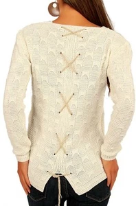 SEXY Miss Damen Pullover Pulli Schnürung Look Strick 34/36/38 lurex creme gold - Bild 1 von 3