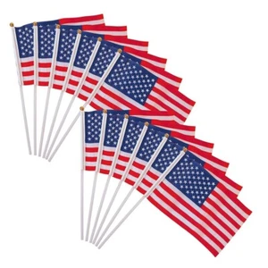 12 Pcs Mini American Flags on Sticks Small Usa with Hand Waving - Picture 1 of 4
