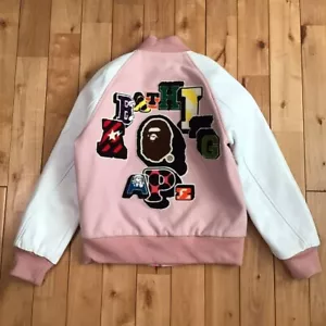 BAPE NFS Exclusive Sleeve Leather varsity jacket NIGO ladies APE Size SHORT - Picture 1 of 10