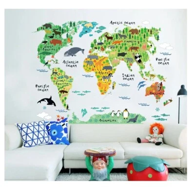 WALL STICKER  DIY KIDS BEDROOM HOME DECOR WORLD MAP DECAL LARGE VINYL MURAL ART - Image 1 of 4