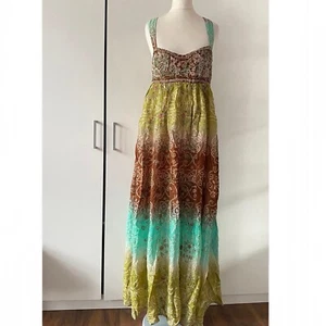 Free People Into The Nights Beaded Embroidered Floral Flowy Maxi Dress Size M - Picture 1 of 16