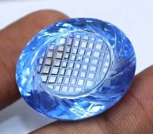 74 Ct Brazilian Blue Topaz Loose Carved Gemstone Oval Cut Certified - Picture 1 of 6