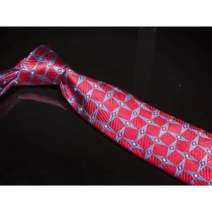 Corbata ajustada de diseñador Tom James 100 % seda roja azul geométrica para hombre EE. UU. - Imagen 1 de 5