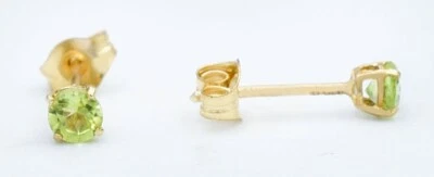 GENUINE 0.42 Cts PERIDOT STUD SMALL EARRINGS 14K GOLD - 3 mm- New With Tag - Image 1 of 3