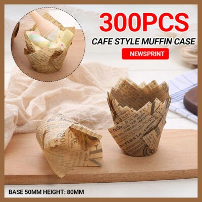 300PCS Newspaper Style Muffin Wrappers Cups Cake Box Liners Cafe Theme Party AU - image 1 of 4