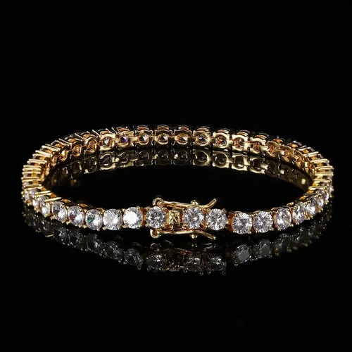 VALENTINO Bracciale tennis donna moissanite taglio tondo 3mm VVS1 placcato oro giallo 14k
