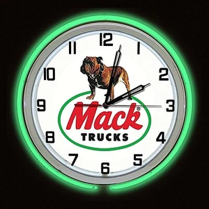 MACK TRUCK Sign 19" Green Neon Clock Mancave Bar Semi Tractor Trailer Dump Truck - Picture 1 of 2