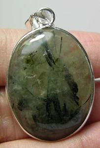 #14 India 100% Natural 46.30ct Tourmaline Prehnite Cabochon Pendant 9.25g 31mm  - Picture 1 of 6