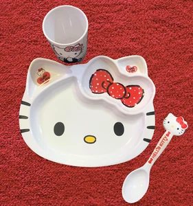 Sanrio Hello Kitty Divided Plate Set Melamine Unbreakable Plate, Cup, Spoon Set - Picture 1 of 11
