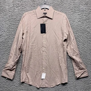 Sean John Shirt Mens Tan White Plaid Tailored Fit Dress 14.5 32 33 - Picture 1 of 7