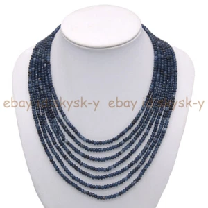 7 Rows 2x4mm Ink Blue Jade Faceted Rondell Gems Beads Necklace 17-23'' - Picture 1 of 7