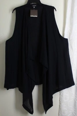 NWT Eskandar 0 Runs O/S BLACK Linen Gauze 33-44" Long Jacket Vest - Image 1 of 4