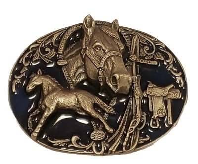 Belt Buckle Rodeo Show Horse Enameled 3D Pewter Metal Vintage Siskiyou USA - Image 1 of 4