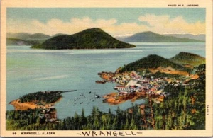 Wrangell Alaska AK Aerial View Of Village Near Ocean Vintage Postcard Unposted - Picture 1 of 2