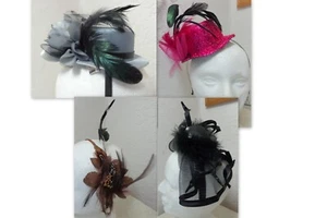 Lot 4 Fascinator Feathered Headband Hair Costume Spider Netting - Picture 1 of 14