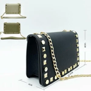 Mujer Estilo Diseñador Metal Tachuelas Detalle Bolso de Hombro Niñas Correa de Cadena Bolso de Mano - Imagen 1 de 14