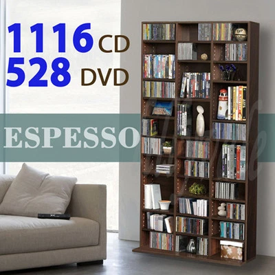 LILLYVALE Brown Storage Shelf Rack Unit Free Standing Bookcase Video Games 1116 CD/528 DVD