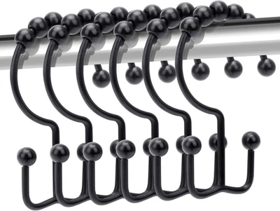 12-Pack Stainless Steel Shower Curtain Hooks Double-Sided Rust Proof Black Chrom - Image 1 of 4