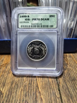 ICG 1999 S PR70 DCAM Georgia State Quarter 25C  ICG Slab - Image 1 of 3