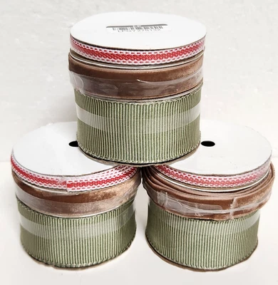 3 carretes - Hogar y mano con terciopelo de magnolia y cinta de tela de Navidad Foto 1 de 4