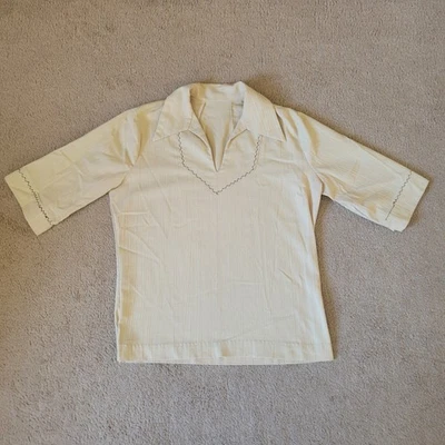 Vintage 70s Peasant Shirt Textured Knit 3/4 Sleeve Medium Hippie Boho - Image 1 of 4