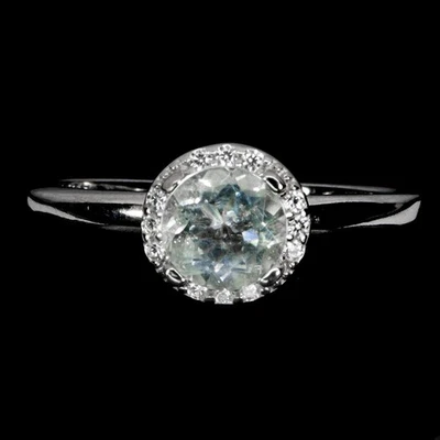 Anillo de plata de ley 925 redondo aguamarina 6 mm piedras preciosas naturales joyería tamaño 8 Foto 1 de 4