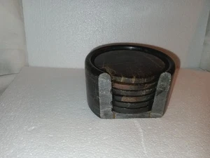 7 Piece Marble Coasters & Holder Natural STONE Vintage - Picture 1 of 8