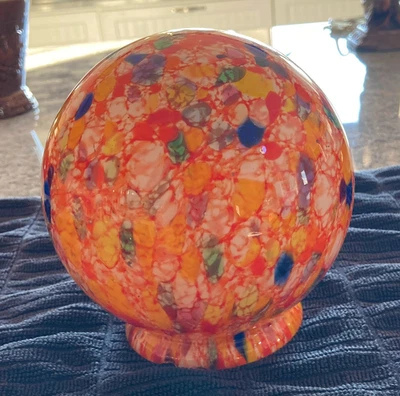 Antiguo globo de vidrio salpicaduras checo vintage de 1930 Art Deco pantalla de lámpara fin del día Foto 1 de 4