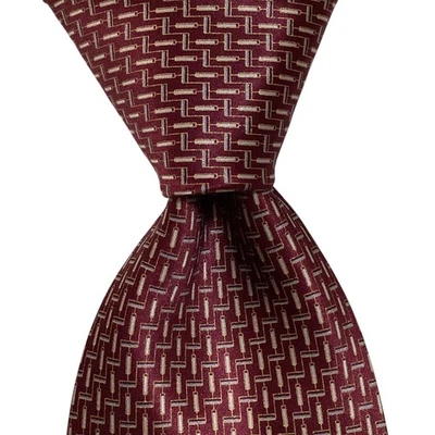 Corbata de seda XL para hombre BRIONI ITALIA diseñador de lujo geométrica borgoña/azul usada en excelente estado Foto 1 de 3