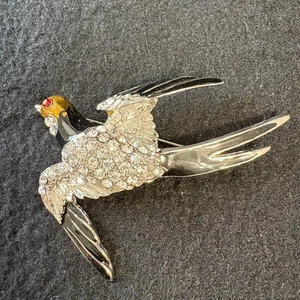 Vintage Brosche Vogel silberfarben Strass mit rotem Auge - Bild 1 von 2