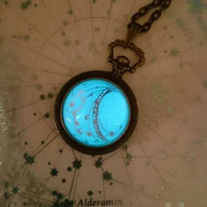 For exhibition. Pocket Watch Necklace with Glowing Orbit Phosphorescent Resin He - Picture 1 of 4