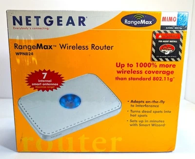 New NETGEAR WPN824 RangeMax Wireless Router MIMO 2.4GHz 108Mbps NIB - Image 1 of 4