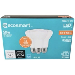 EcoSmart 7W R20 Dimmable LED Light Bulb Soft White 2700K 575 Lumens (3 Pack) NEW - Picture 1 of 12