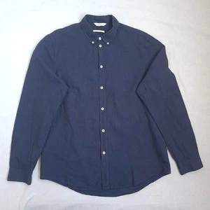 Samsoe Samose Mens Linen Cotton Blend Button Up Shirt Size XL Pearl Buttons Blue - Picture 1 of 19