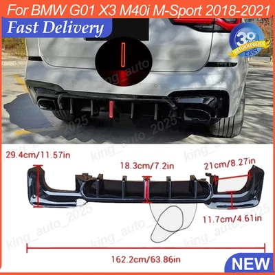 For BMW G01 X3 M40i M-Sport 2018-2021 Rear Diffuser Lip W/Light Gloss Black US Foto 1 de 4