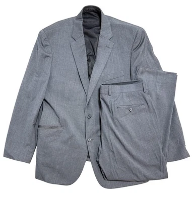 Joseph Abboud 白色西装男式 48 长 38x32 灰色 2 按钮羊毛混纺弹力 — 第 1/4 张图片