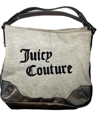 Bolso de Hombro Juicy Couture Y2K Para Mujer Gris Hobo Borde Iridiscente Logo Terciopelo Foto 1 de 4