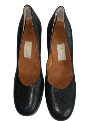 LANVIN 黑色皮革 STILLETO 银色裹身健康圆头鞋 37 6.5 或 7 码 — 第 1/4 张图片