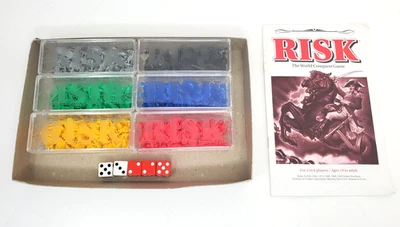 1993 Risk Board Game Replacement Pieces Part Dices 6 Armies Storage Crates Rules - Image 1 of 3