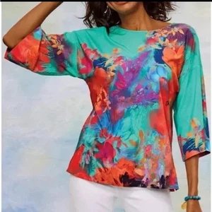 Soft Surroundings Size XL Half Sleeve Multicolor Marciana Abstract Women’s Top - Bild 1 von 5