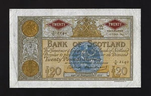 BANK OF SCOTLAND 20 POUNDS 1963 P-94 VF+ RARE ENGLAND Great Britain - Bild 1 von 2