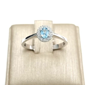 Anillo De Oro Blanco 18 Ct 750 Con Acuamarina Ct 0,18 Y Diamantes Ct 0,05 (2059) - Imagen 1 de 6