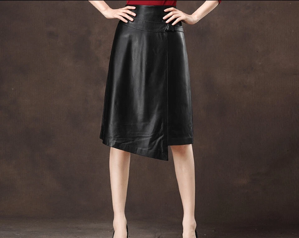 Custom Made To Order Faux Leather Irregular Hem A-line Skirt Plus 1X-10X Y300 - Image 1 of 4