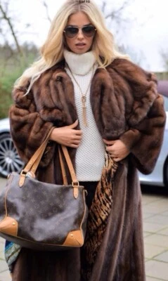 Abrigo largo de piel de visón marrón para mujer capa superior todas las tallas Foto 1 de 4